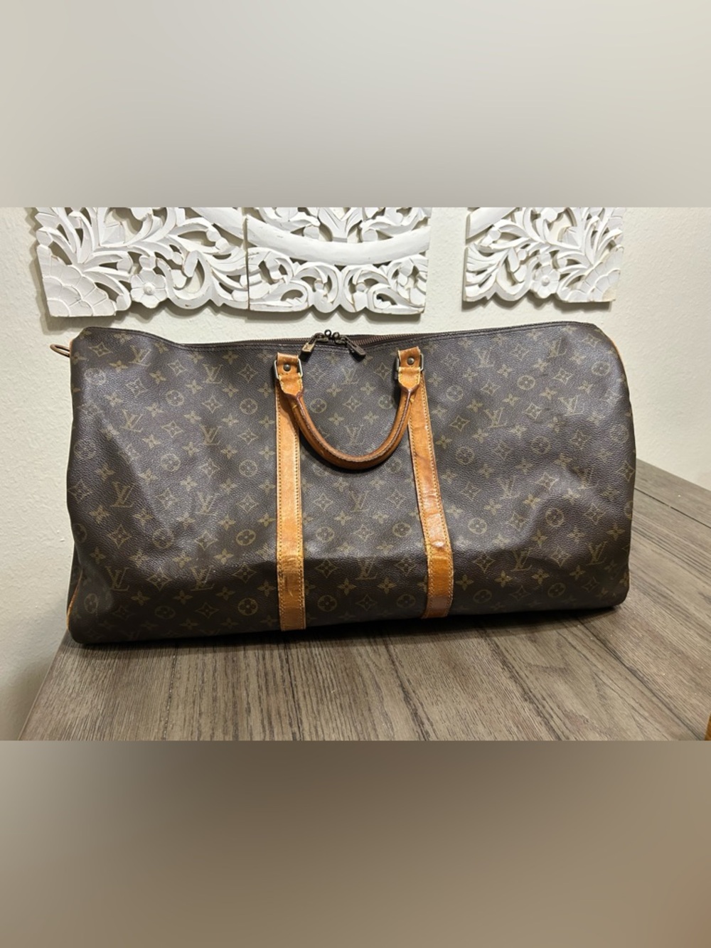 Louis Vuitton Monogram Canvas Duffel with Tan Leather Trim